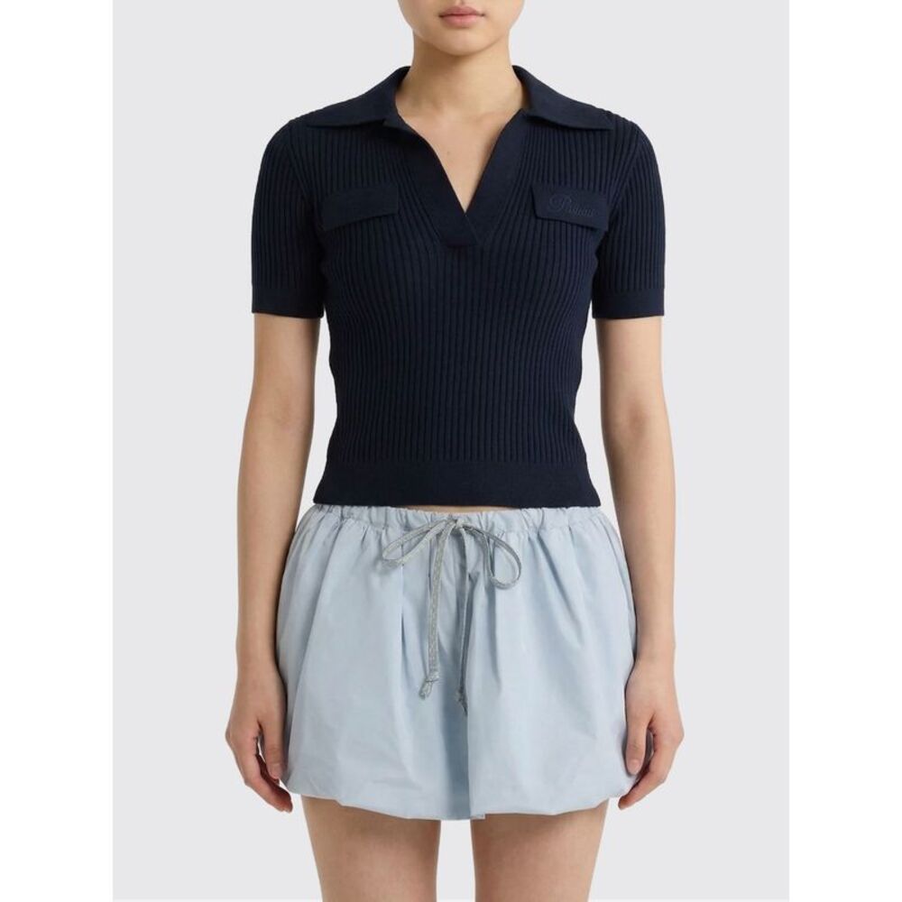 Patou Women Ribbed Cotton Knit Polo Shirt Patou
